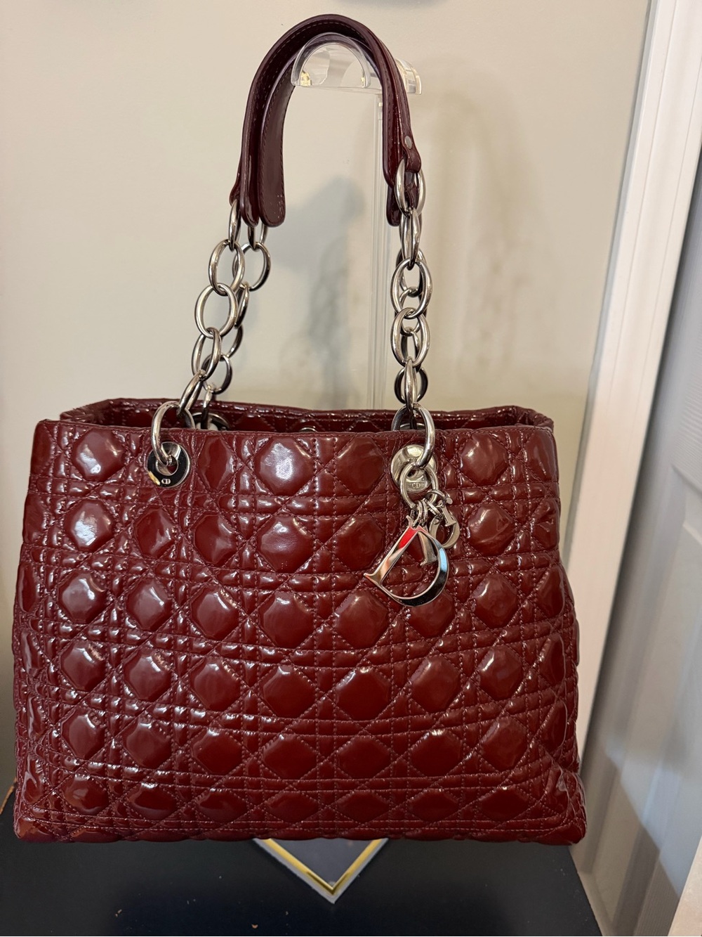 Christian Dior Cannage Quilted Patent Leather Soft Tote